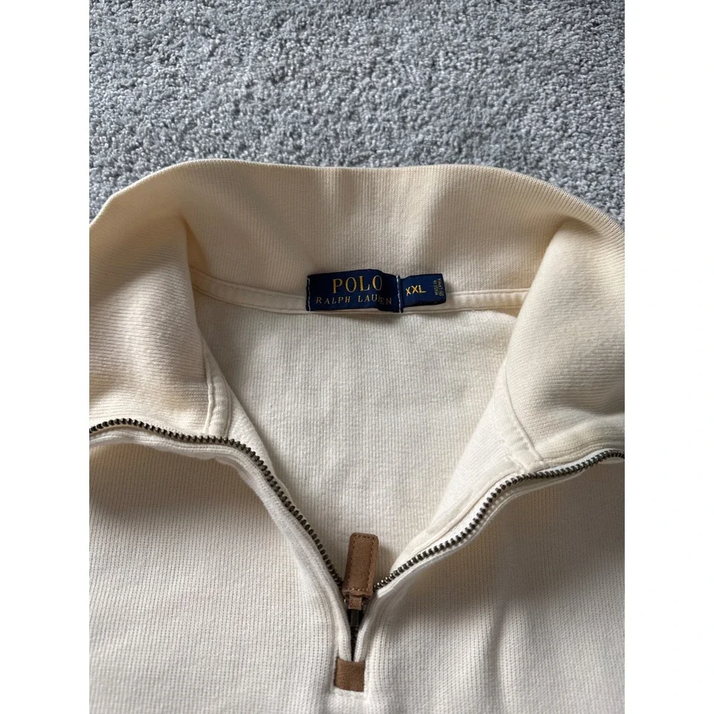 Polo Ralph Lauren Mens Cream Quarter Estate‎ Rib Zip Pullover Sweater XXL Horse